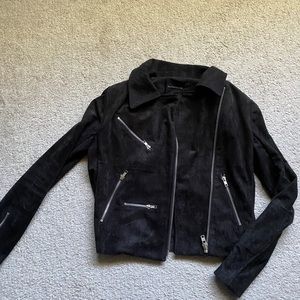Olivaceous black suede Moto jacket